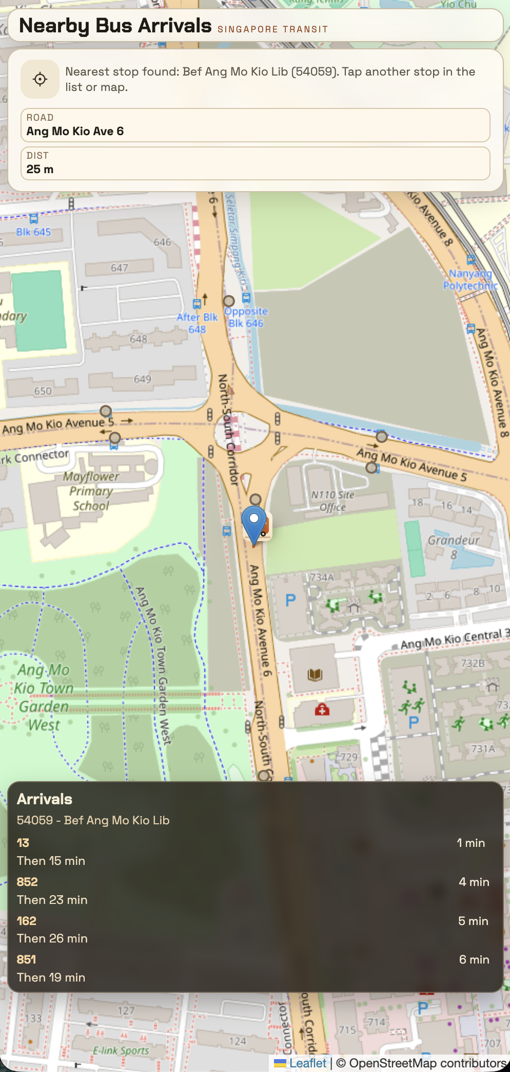 Nearby Bus Arrivals UI Mobile