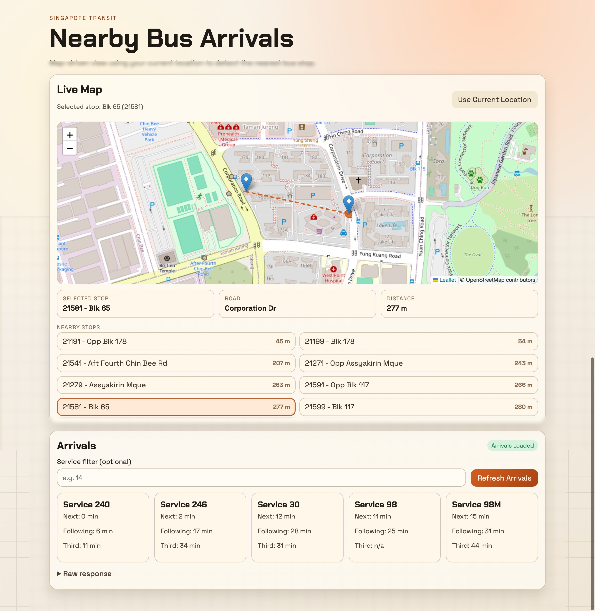 Nearby Bus Arrivals UI