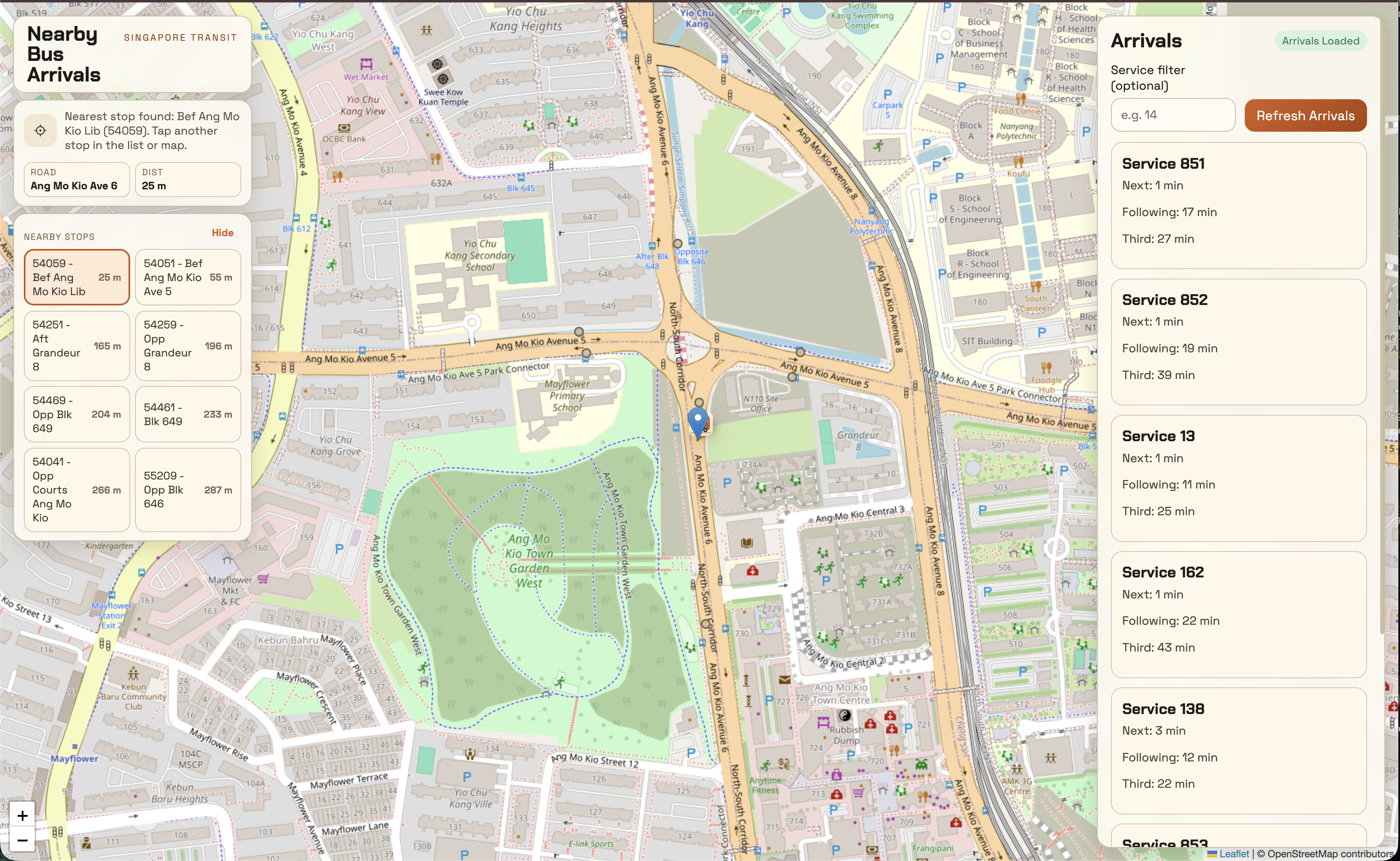 Nearby Bus Arrivals UI